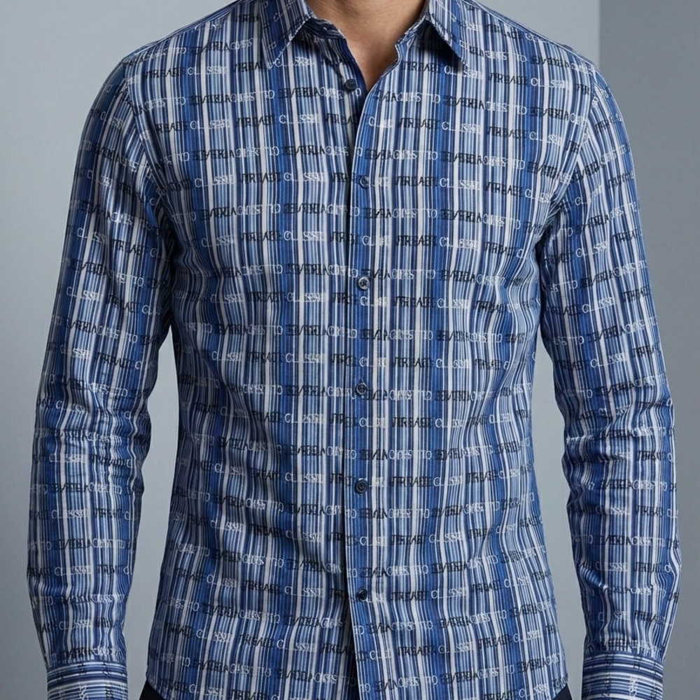 Versace Navy and White Patterned Shirt